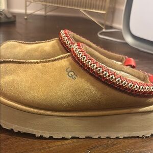UGG Tan and Red Suede Slippers